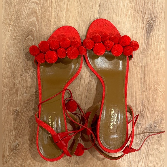 Aquazurra Pom Pom Block Heels with wrap closure - Picture 8 of 14